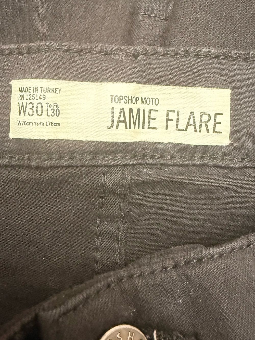 Topshop Moto Jamie Black Ruffle Hem Flare Jeans Stretch Denim Statement Pants - Picture 6 of 8